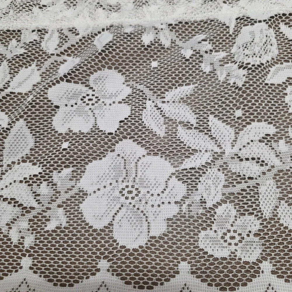 White Floral Lace Valance Curtain Scalloped Edge Sheer Rose Pattern 2 Panels